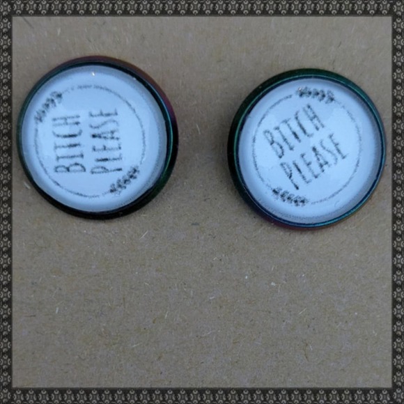 Handmade Cuss Word Post Earrings. 12mm. Cuss Word Jewelry - B!tch Please! - Picture 3 of 5